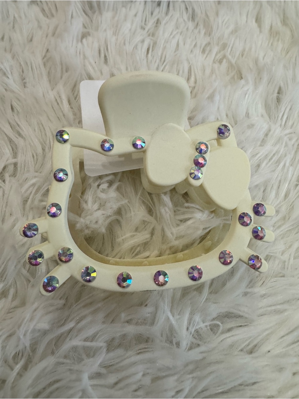 Hello kitty Hair Clip claw with Iridescent Rhinestones - Cream